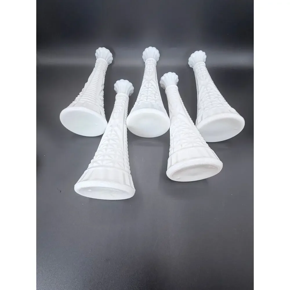 Set of 6 Vintage Stars & Bars Milk Glass Bud Vases 9
